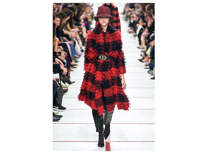 Abrigo Dior Asimétrico de Mohair a Cuadros Negro Rojo Roja - vista 10