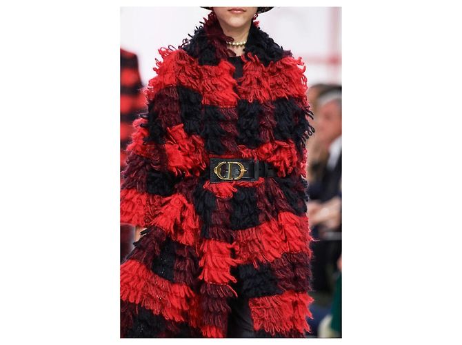 Abrigo Dior Asimétrico de Mohair a Cuadros Negro Rojo Roja - vista 11