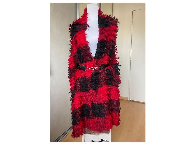 Abrigo Dior Asimétrico de Mohair a Cuadros Negro Rojo Roja - vista 2