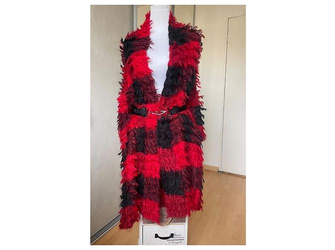 Abrigo Dior Asimétrico de Mohair a Cuadros Negro Rojo Roja - vista 3