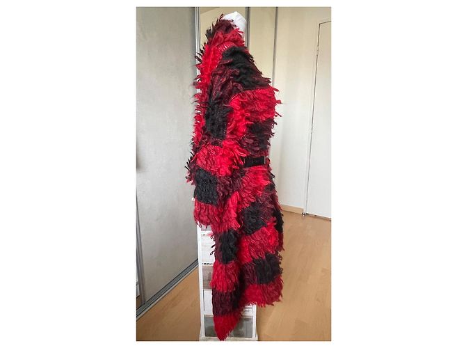 Abrigo Dior Asimétrico de Mohair a Cuadros Negro Rojo Roja - vista 4
