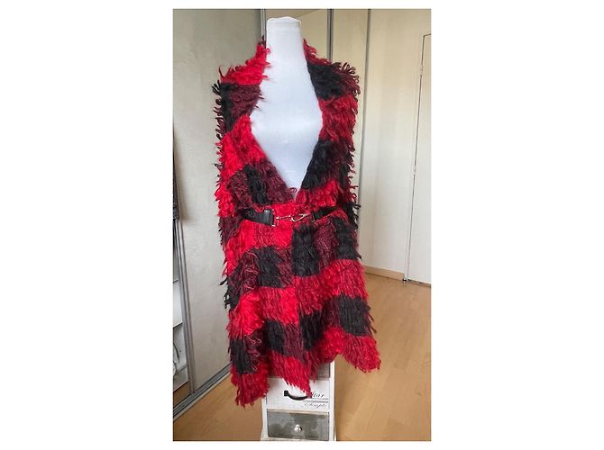 Abrigo Dior Asimétrico de Mohair a Cuadros Negro Rojo Roja - vista 5