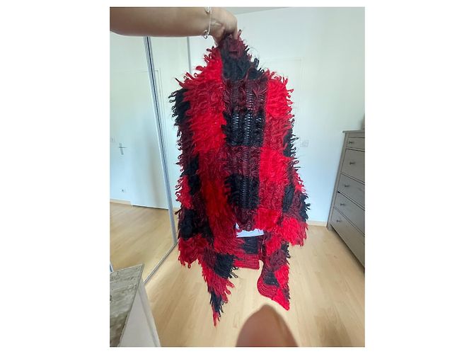 Abrigo Dior Asimétrico de Mohair a Cuadros Negro Rojo Roja - vista 6