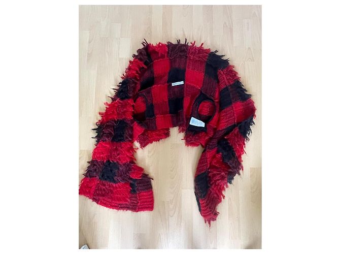 Abrigo Dior Asimétrico de Mohair a Cuadros Negro Rojo Roja - vista 7