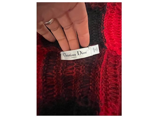 Abrigo Dior Asimétrico de Mohair a Cuadros Negro Rojo Roja - vista 8