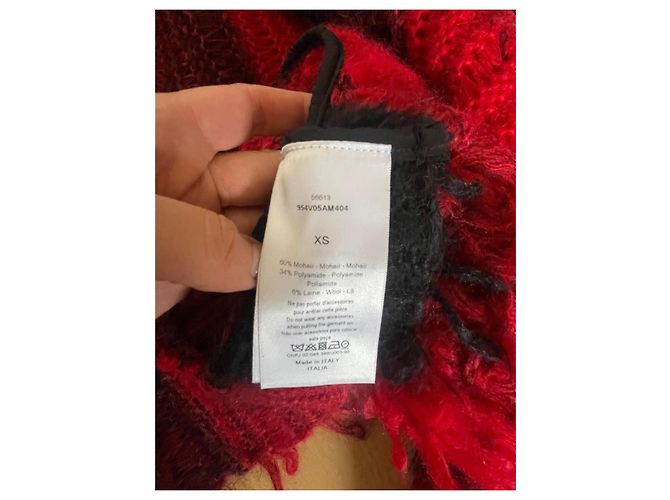 Abrigo Dior Asimétrico de Mohair a Cuadros Negro Rojo Roja - vista 9