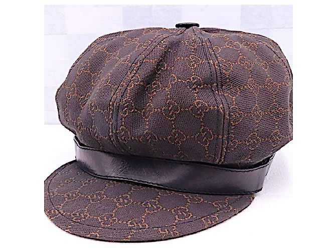 Echte Gucci Tom Ford seltene braune Monogramm GG Lederbesatz Newsboy-Cap - Ansicht 2