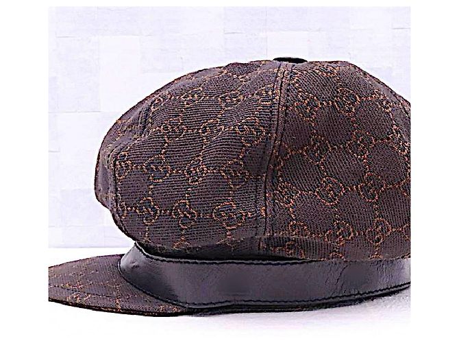 Echte Gucci Tom Ford seltene braune Monogramm GG Lederbesatz Newsboy-Cap - Ansicht 3