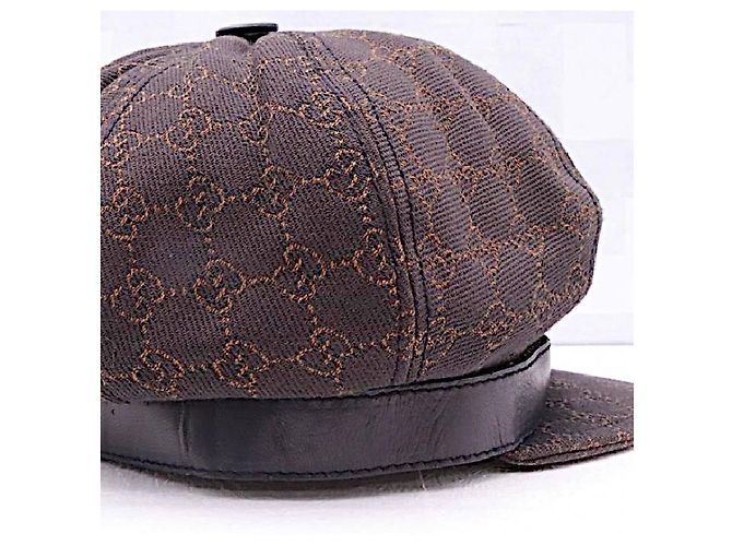Echte Gucci Tom Ford seltene braune Monogramm GG Lederbesatz Newsboy-Cap - Ansicht 4
