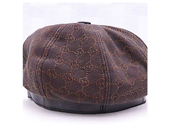 Echte Gucci Tom Ford seltene braune Monogramm GG Lederbesatz Newsboy-Cap - Ansicht 5
