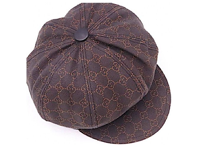 Echte Gucci Tom Ford seltene braune Monogramm GG Lederbesatz Newsboy-Cap - Ansicht 8