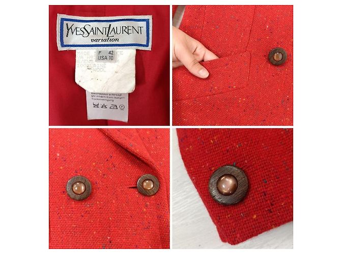 Yves Saint Laurent Rote Tweedjacke YSL Variation 1990er - Ansicht 10
