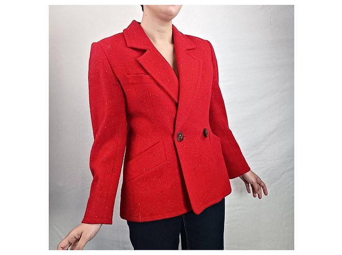 Yves Saint Laurent Rote Tweedjacke YSL Variation 1990er - Ansicht 7