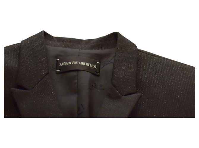 Zadig & Voltaire Vany Strass Schwarzer Glänzender Blazer S - Ansicht 3