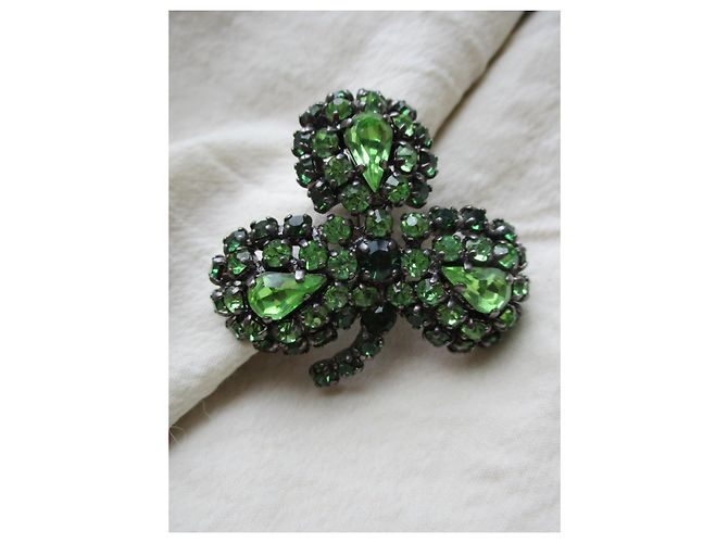 Rochas Spilla a trifoglio con cristalli. Verde - vista 4