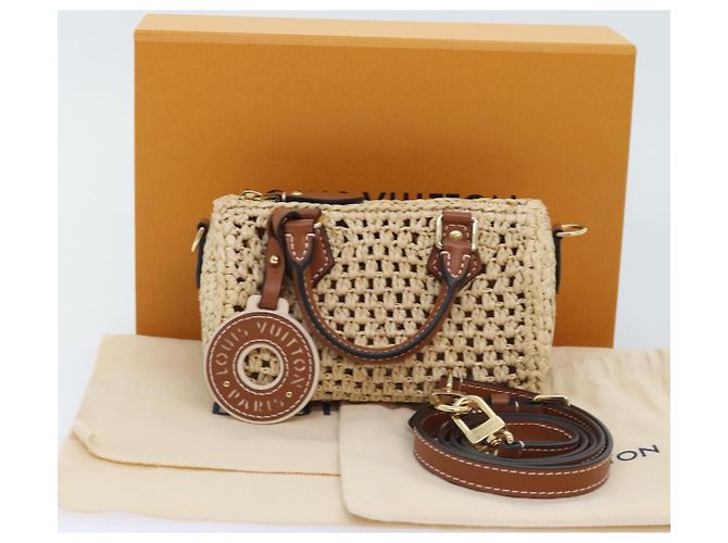 LOUIS VUITTON Nano Speedy Borsa a Mano Pelle Raffia Beige M83525 LV Auth 89904S - vista 12