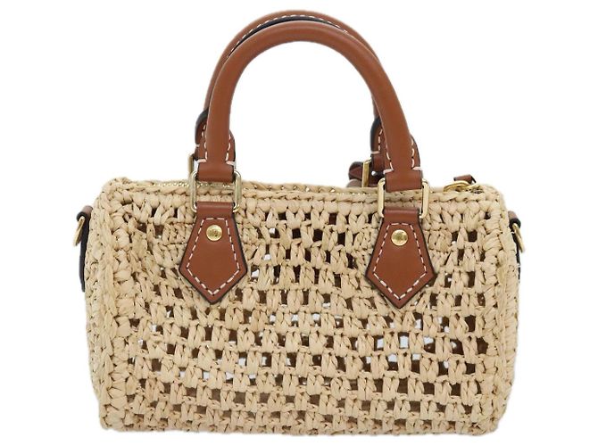 LOUIS VUITTON Nano Speedy Borsa a Mano Pelle Raffia Beige M83525 LV Auth 89904S - vista 2