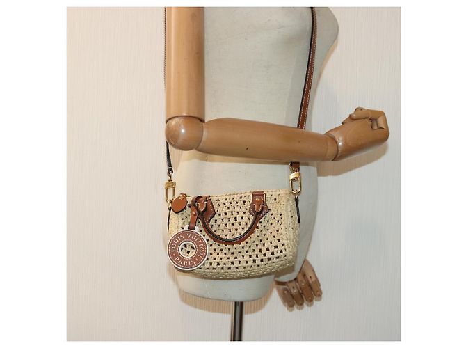 LOUIS VUITTON Nano Speedy Borsa a Mano Pelle Raffia Beige M83525 LV Auth 89904S - vista 25