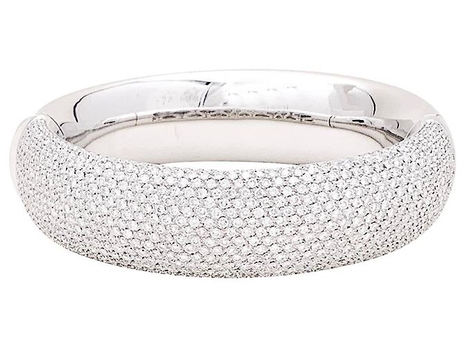 inconnue Bracciale rigido in oro bianco, pavé di diamanti. - vista 3