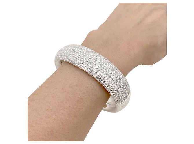 inconnue Bracciale rigido in oro bianco, pavé di diamanti. - vista 5