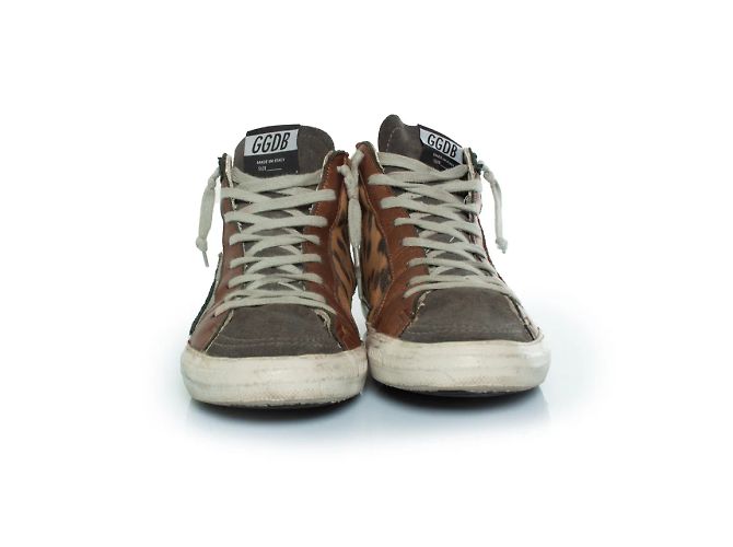Golden Goose, sneakers alte glitter Marrone Argento - vista 3