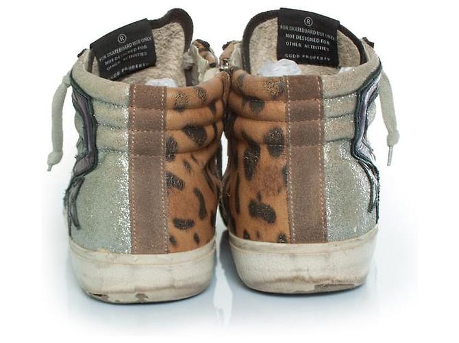 Golden Goose, sneakers alte glitter Marrone Argento - vista 5