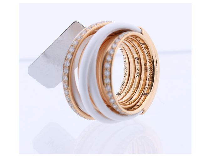 Anello De Grisogono Allegra in oro rosa e ceramica bianca con diamanti, misura 53 EU D'oro - vista 14