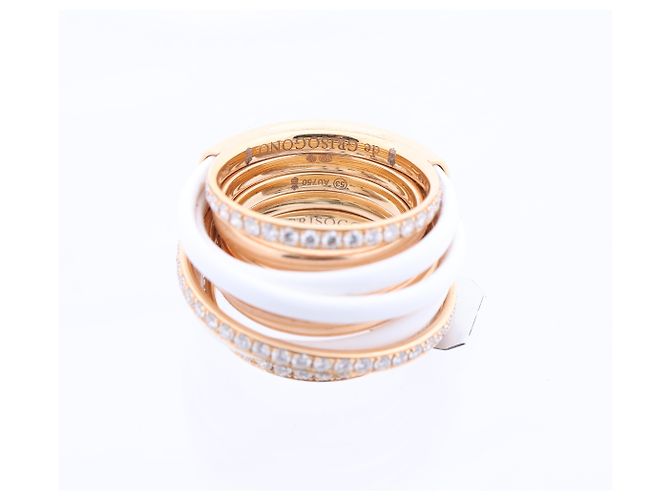 Anello De Grisogono Allegra in oro rosa e ceramica bianca con diamanti, misura 53 EU D'oro - vista 3