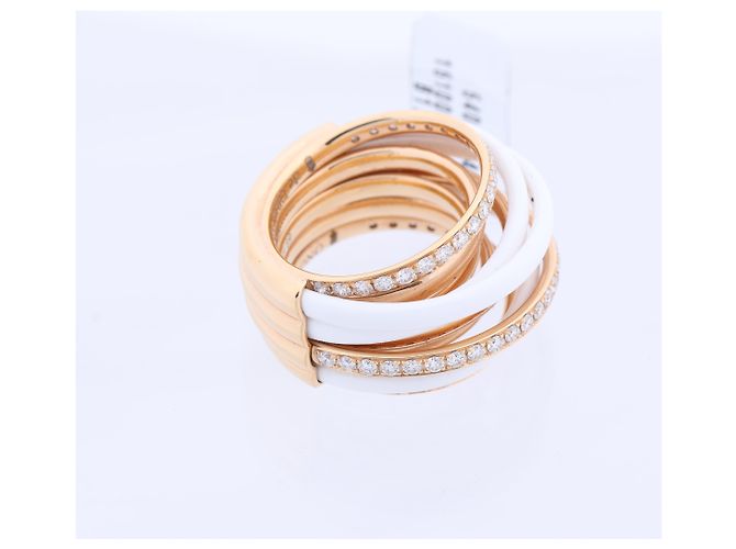 Anello De Grisogono Allegra in oro rosa e ceramica bianca con diamanti, misura 53 EU D'oro - vista 8