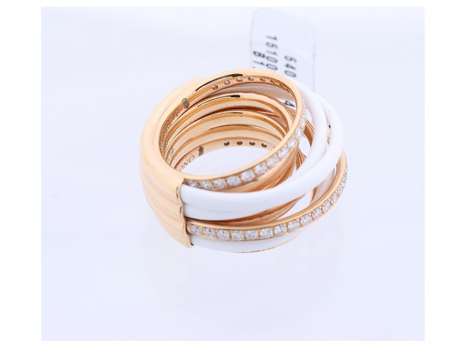Anello De Grisogono Allegra in oro rosa e ceramica bianca con diamanti, misura 53 EU D'oro - vista 9