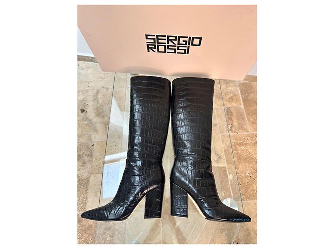 Botas Sergio Rossi de cuero grabado efecto cocodrilo negro - vista 10