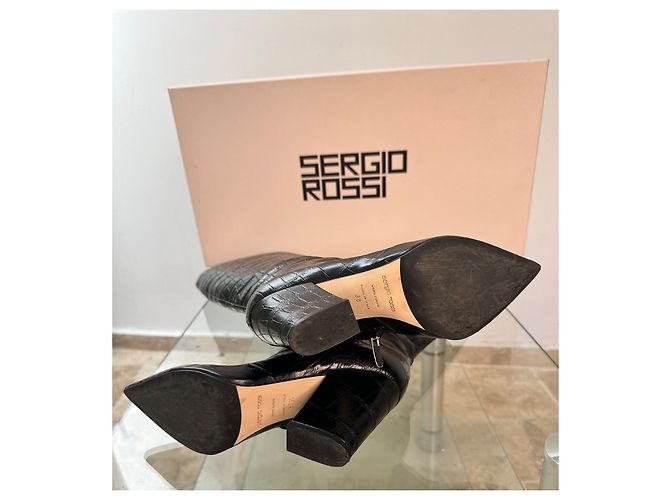Botas Sergio Rossi de cuero grabado efecto cocodrilo negro - vista 11