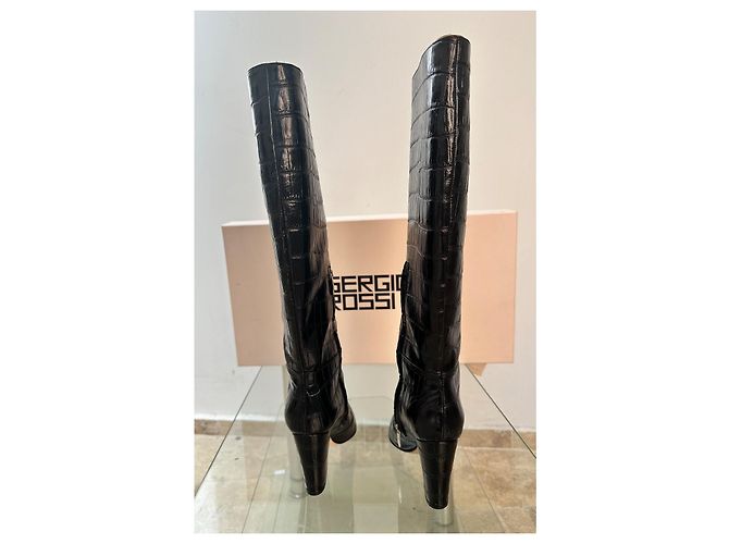 Botas Sergio Rossi de cuero grabado efecto cocodrilo negro - vista 5