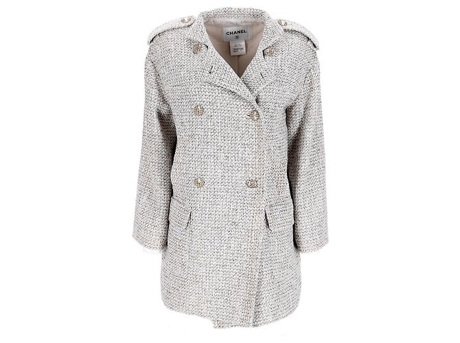 Timeless Abrigo de tweed de doble botonadura Chanel en lana blanca - vista 6