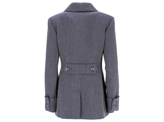 Timeless Chanel Double-Breasted Jacket in Grey Wool Black - view 3