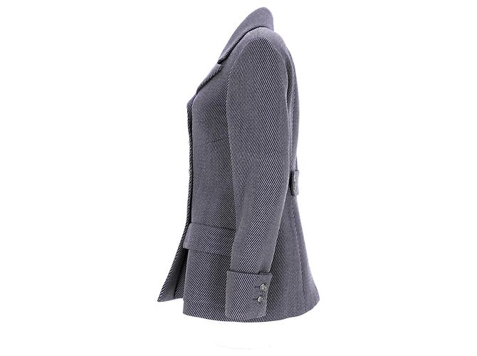 Timeless Chanel Double-Breasted Jacket in Grey Wool Black - view 7