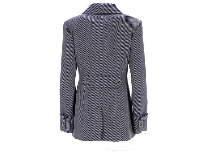 Timeless Chanel Double-Breasted Jacket in Grey Wool Black - view 8
