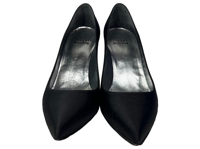 Décolleté a punta Stuart Weitzman in raso nero - vista 2