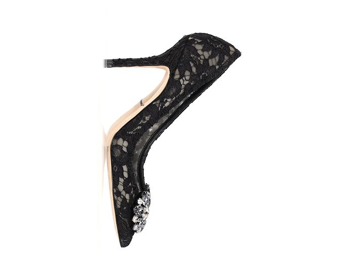 Décolleté in pizzo arcobaleno Dolce & Gabbana con spilla in rayon nero - vista 7