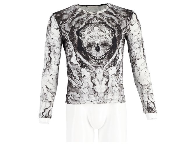 Camiseta de manga larga con estampado de calavera Alexander McQueen en algodón blanco - vista 4