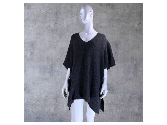 Autre Marque Rabens Saloner Loisa Rib Kaftan Poncho Grau - Ansicht 3
