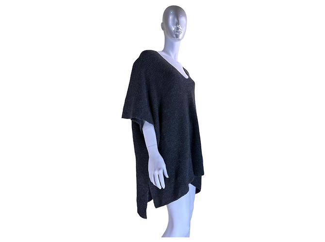 Autre Marque Rabens Saloner Loisa Rib Kaftan Poncho Grau - Ansicht 4