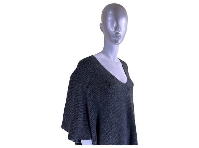 Autre Marque Rabens Saloner Loisa Rib Kaftan Poncho Grau - Ansicht 6