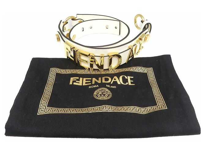 Cintura in pelle e metallo Fendi Versace Bianco - vista 4