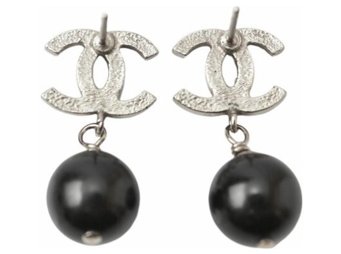 Chanel CC Mark Swing Perlen und Strass Ohrringe Schwarz Silber - Ansicht 4