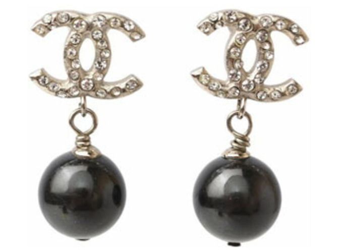 Chanel CC Mark Swing Perlen und Strass Ohrringe Schwarz Silber - Ansicht 5