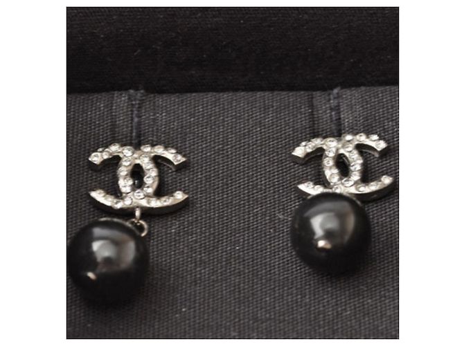 Chanel CC Mark Swing Perlen und Strass Ohrringe Schwarz Silber - Ansicht 6