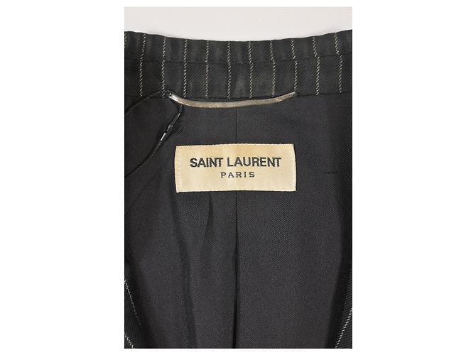 Saint Laurent Pinstripe Single-Breasted Blazer with Pockets in Black Wool - view 10
