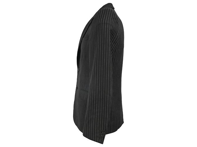Saint Laurent Pinstripe Single-Breasted Blazer with Pockets in Black Wool - view 2