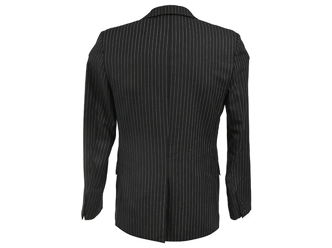 Saint Laurent Pinstripe Single-Breasted Blazer with Pockets in Black Wool - view 3